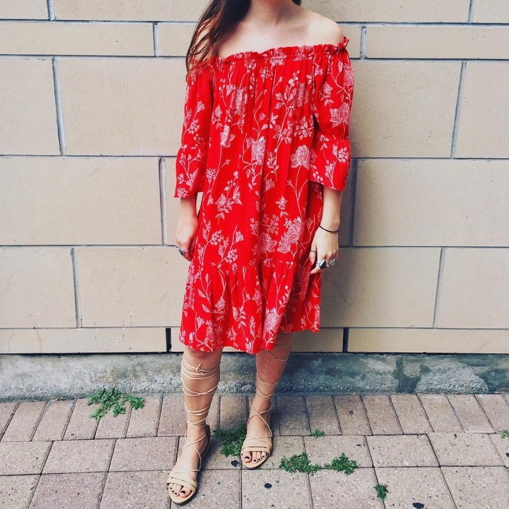 Red Floral Midi Dress